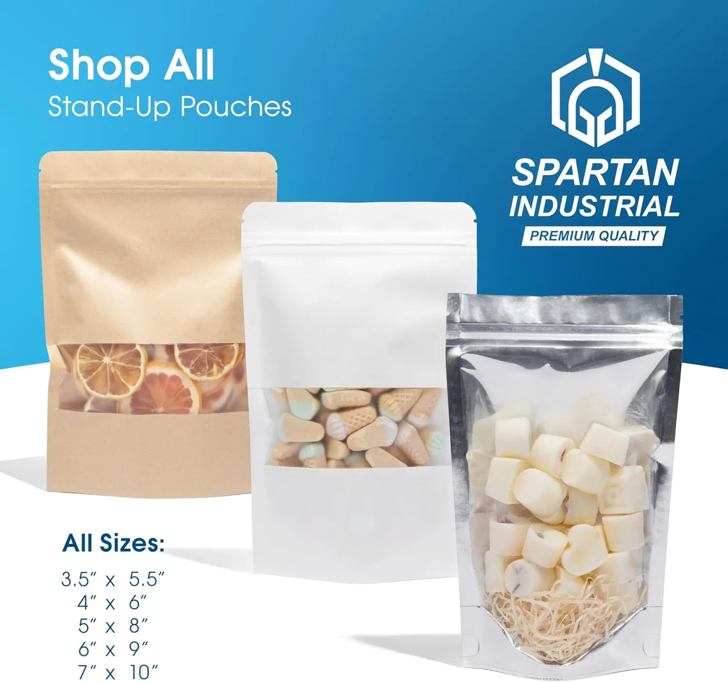 Spartan Industrial - 5" X 8" Kraft Zip Top Food Storage Bags - Pack of 1000 Smell-Proof Resealable Pouches for Packaging Coffee, Tea, Spices, Snacks, and More