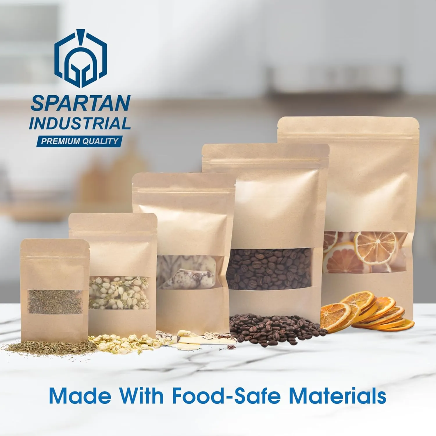 Spartan Industrial - 5" X 8" Kraft Zip Top Food Storage Bags - Pack of 1000 Smell-Proof Resealable Pouches for Packaging Coffee, Tea, Spices, Snacks, and More