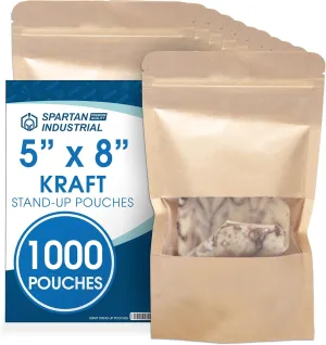 Spartan Industrial - 5" X 8" Kraft Zip Top Food Storage Bags - Pack of 1000 Smell-Proof Resealable Pouches for Packaging Coffee, Tea, Spices, Snacks, and More