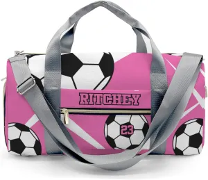 Sport Soccer Number Bright Pink Personalized Duffel Bag Custom Women Men Multi-Function Travel Bag Gym Sports Bag Gymnastic Yoga Bag Carry On Overnight Weekend Duffel Bags