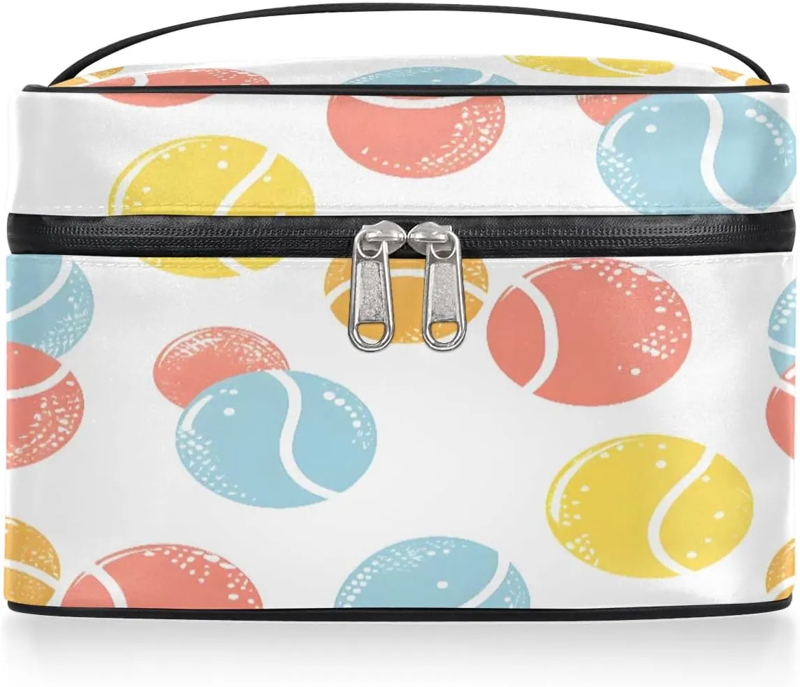 Sports - Tennis Makeup Bag, Portable Cosmetic Bag, Large Capacity Travel Toiletry Bag Wash Bag with Compartments and Handles- Cosmetic Case Organizer for Ladies Traveling