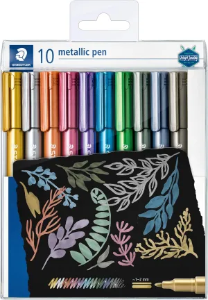 STAEDTLER 8323 TB10 Design Journey Metallic Pen, Assorted Colours, 1-2 mm Line Width (Wallet of 10)