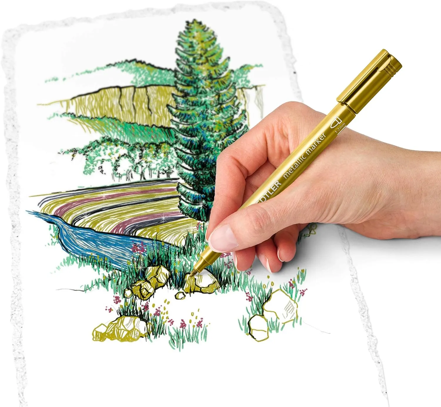STAEDTLER 8323 TB10 Design Journey Metallic Pen, Assorted Colours, 1-2 mm Line Width (Wallet of 10)