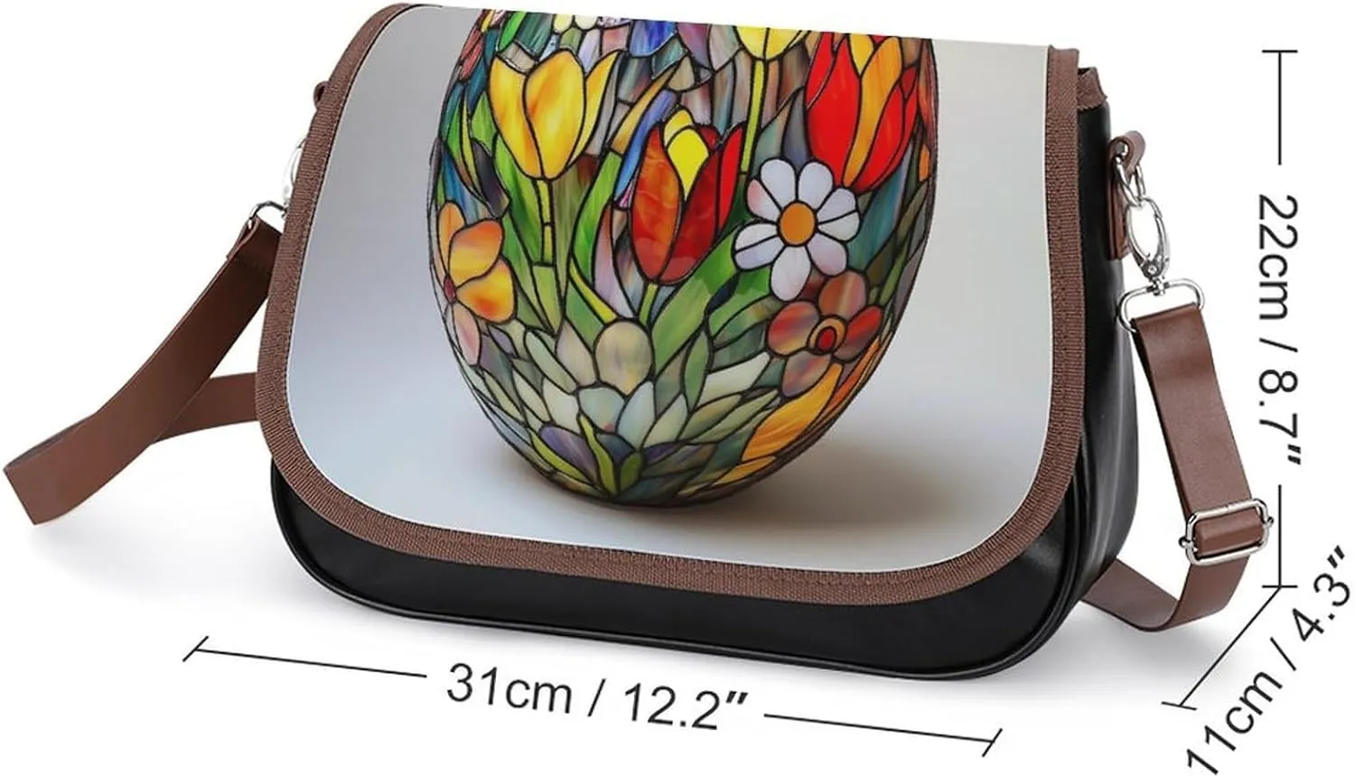 Stained Glass Easter Egg with Spring Flower Patterns Crossbody Bag Leather Crossbody Bag