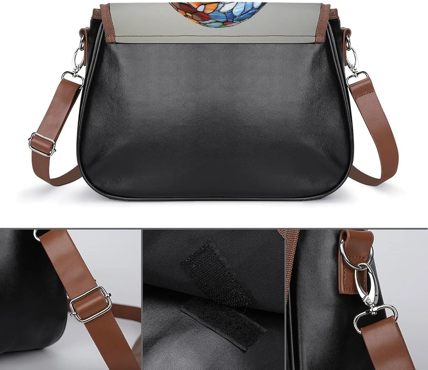 Stained Glass Easter Egg with Spring Flower Patterns Crossbody Bag Leather Crossbody Bag