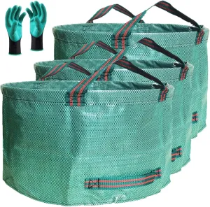 Standard 3-Pack 46 Gallon Yard Garden Bags (D26, H19 inch) with Garden Gloves, Yard Waste Bag,Recycling Bag,Camping Waste Bag,Laundry Bag,Lawn Debris Bag,Grass Clipping Bag,Weed Bag,Leaf Bag 4 Handles