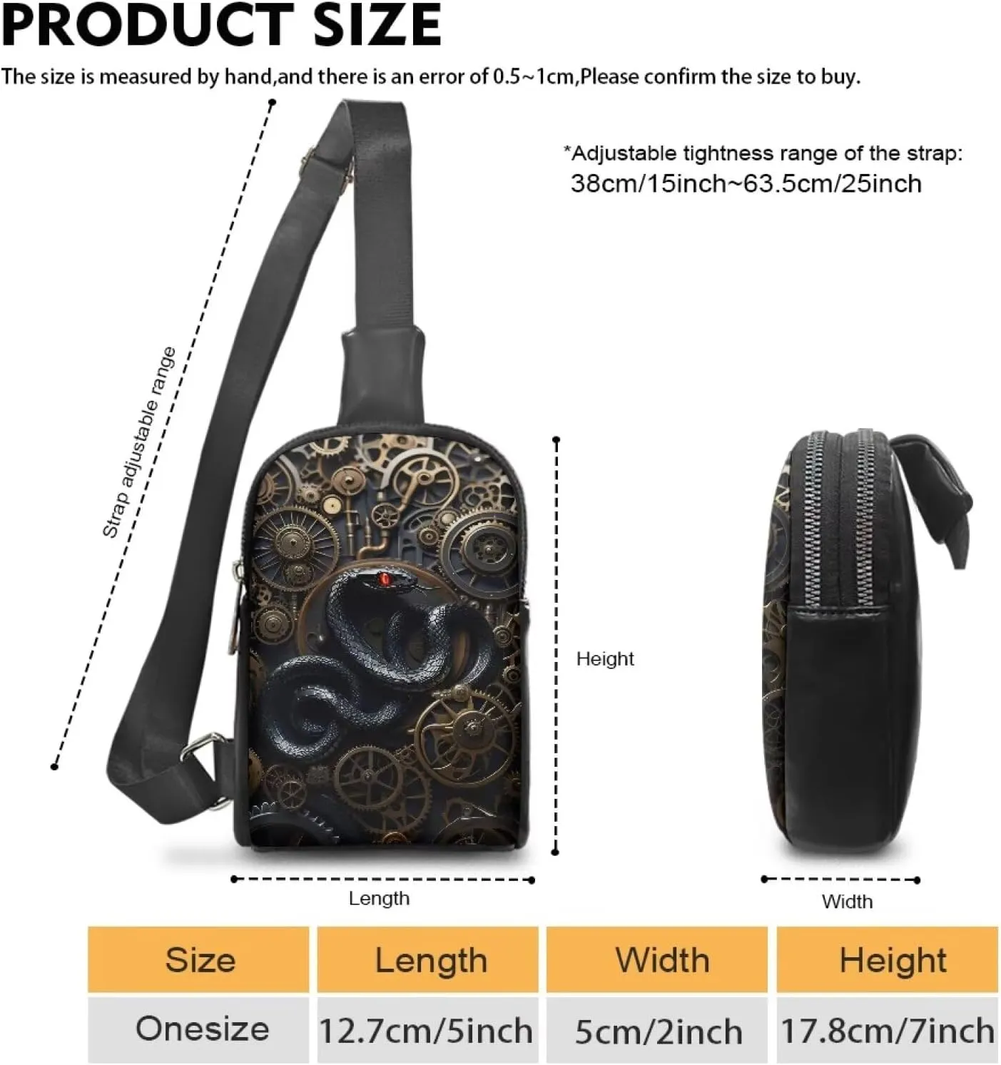 Steampunk Crossbody Bags for Women PU Leather Sling Bag, Mechanical Robotic Gears Chest Bags for Travel Running