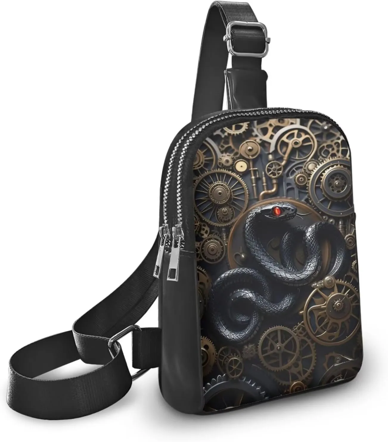 Steampunk Crossbody Bags for Women PU Leather Sling Bag, Mechanical Robotic Gears Chest Bags for Travel Running
