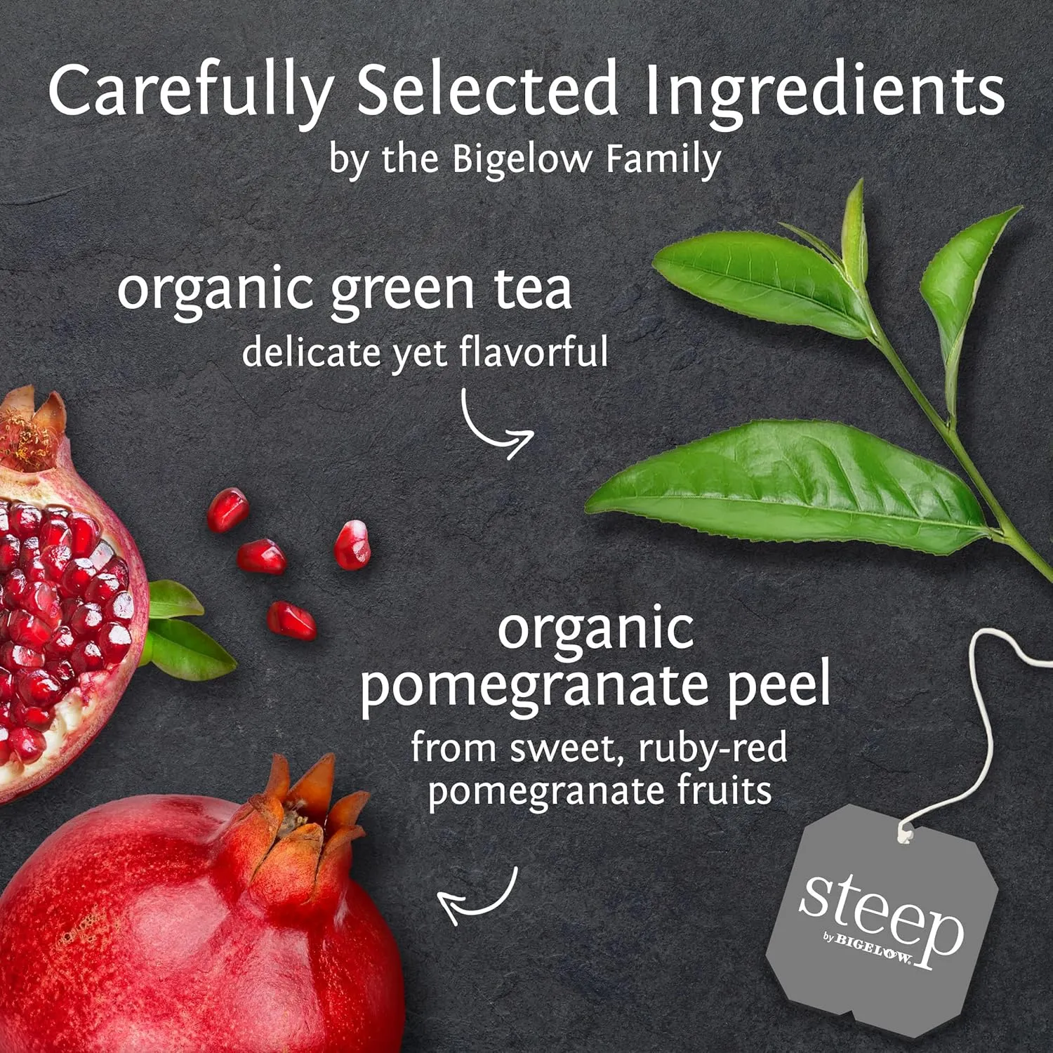 steep by Bigelow Organic Green Tea with Pomegranate, Caffeinated, 20 Count (Pack of 6), 120 Total Tea Bags