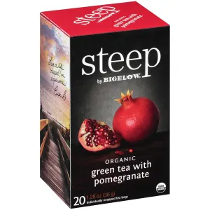 steep by Bigelow Organic Green Tea with Pomegranate, Caffeinated, 20 Count (Pack of 6), 120 Total Tea Bags