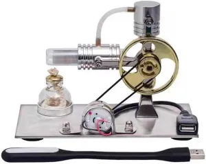 Stirling Engine Model Kit, L-Shape Engine Kit Stirling Engine Motor Model with USB Connector & Night Light, Mechanical Metal Engine Stirling Motor Electricity Power Generator, Type 2