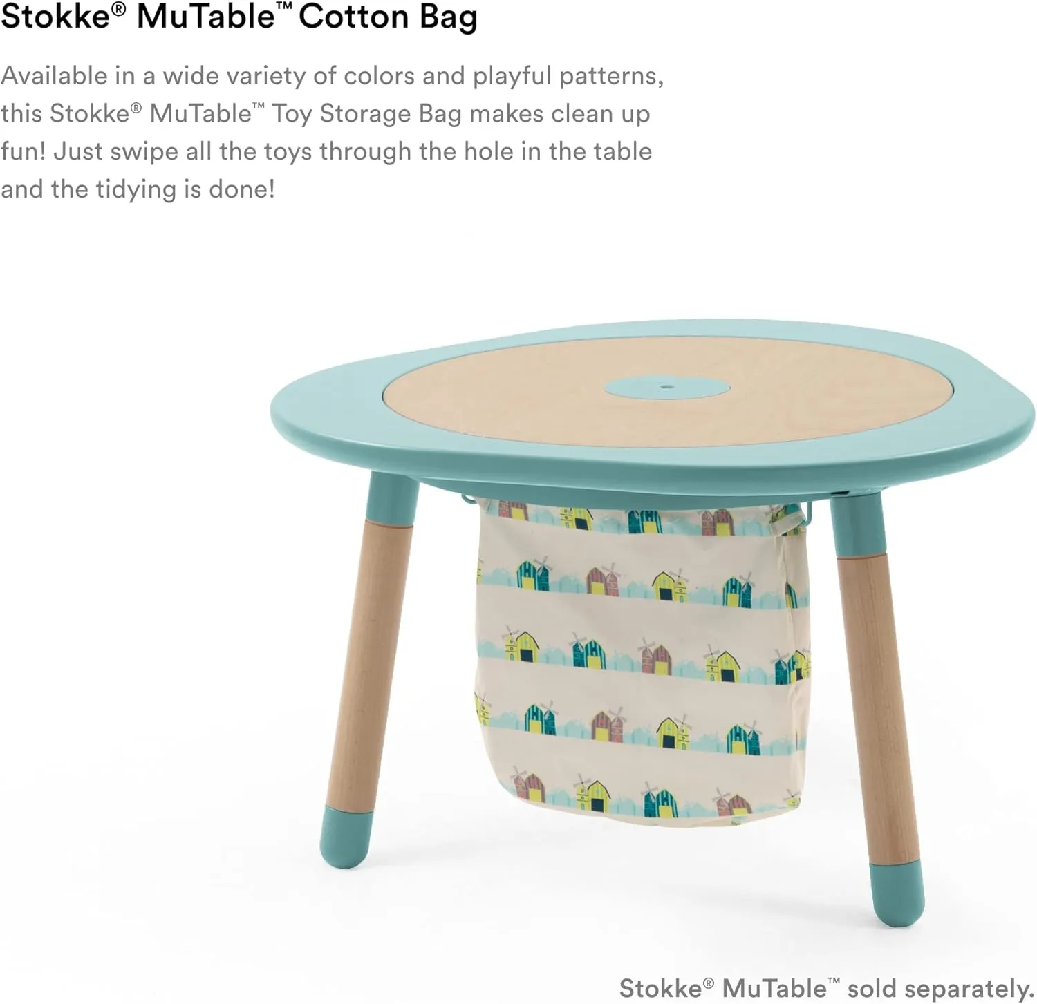 Stokke MuTable Cotton Bag, Windmills - Toy Storage Bag for Small to Medium-Sized Toys - Made of Soft Cotton - Lightweight, Easy to Carry