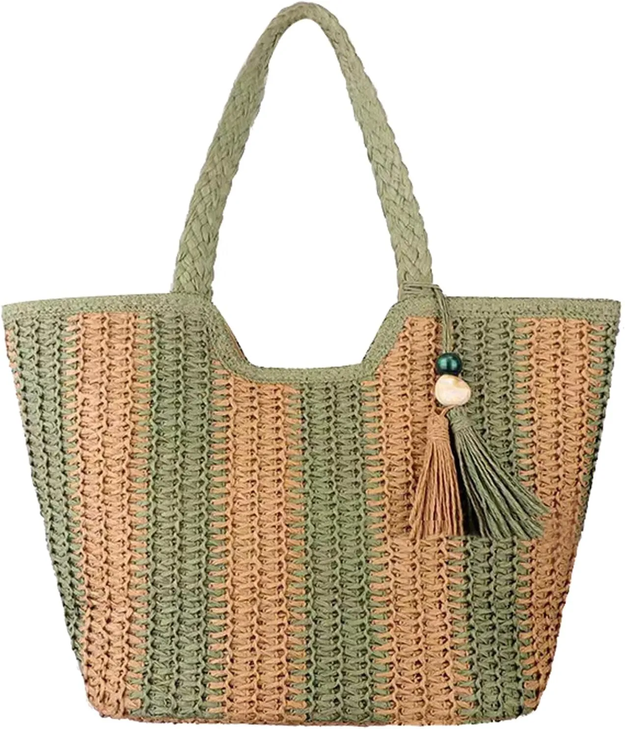 Straw Bag Beach Tote Handbag for Women Large Summer Woven Raffia Bag with Zipper
