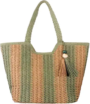 Straw Bag Beach Tote Handbag for Women Large Summer Woven Raffia Bag with Zipper