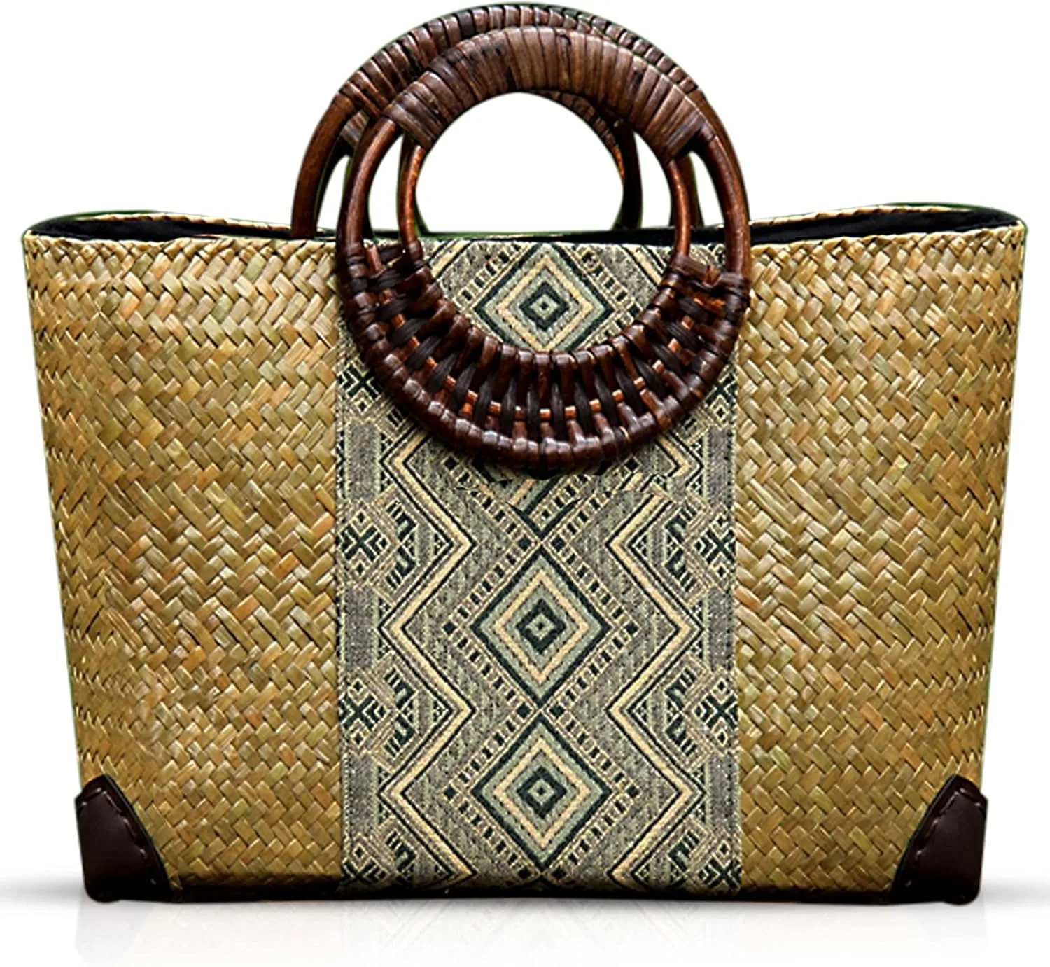 Straw Bag, Summer Beach Handmade Rattan Tote Bag, Large Straw Woven Handbag, Boho Retro Rattan Bag for Women Vacation Beach Travel (Natural)