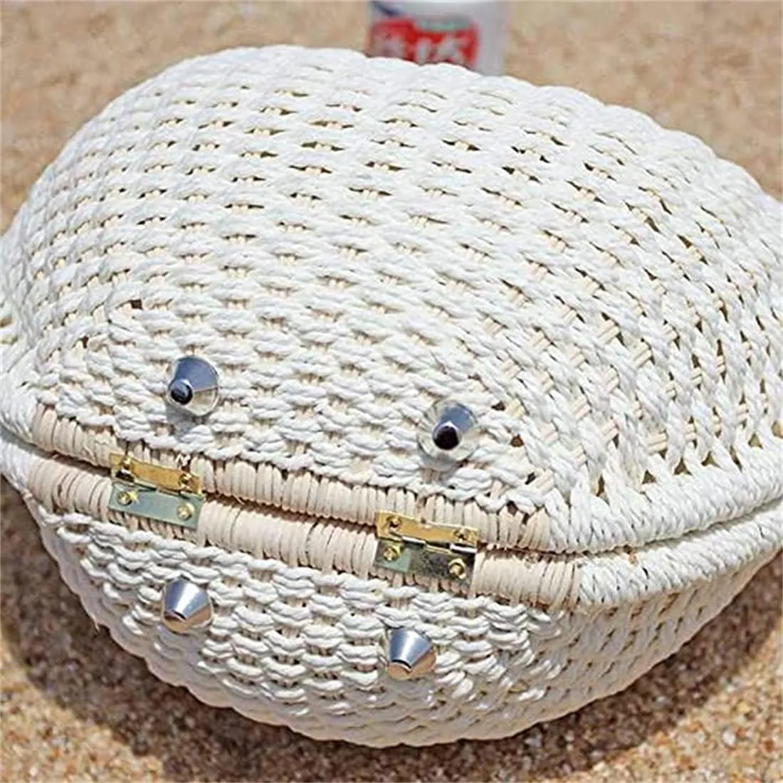 Straw Bags for Women,Hand-woven Straw Shell Bag Handle Ring Tote Retro Summer Beach Rattan bag.