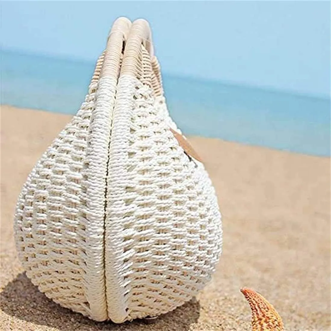 Straw Bags for Women,Hand-woven Straw Shell Bag Handle Ring Tote Retro Summer Beach Rattan bag.