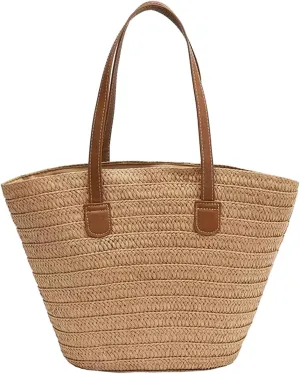 Straw Beach Handbag Super-Large Joker Shoulder Bag, Suitable for Travel, Beach Dinners and Gifts for Mom, Teachers Friends