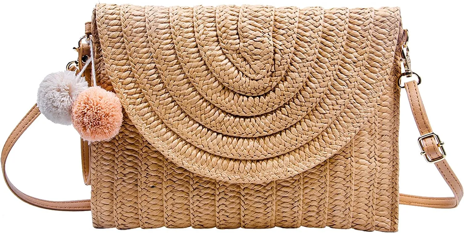 Straw Clutch Purses for Women Summer Beach Bags Envelope Woven Clutch Handbags