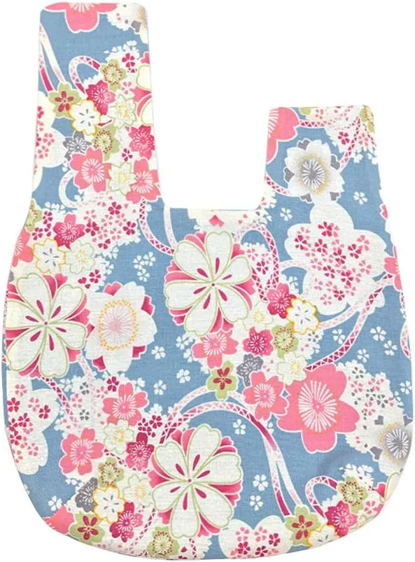 Stylish Cotton Japanese Pattern Wrist Bag Sleeve Knot Pouch Portable Canvas Tote Purse for Female, Women