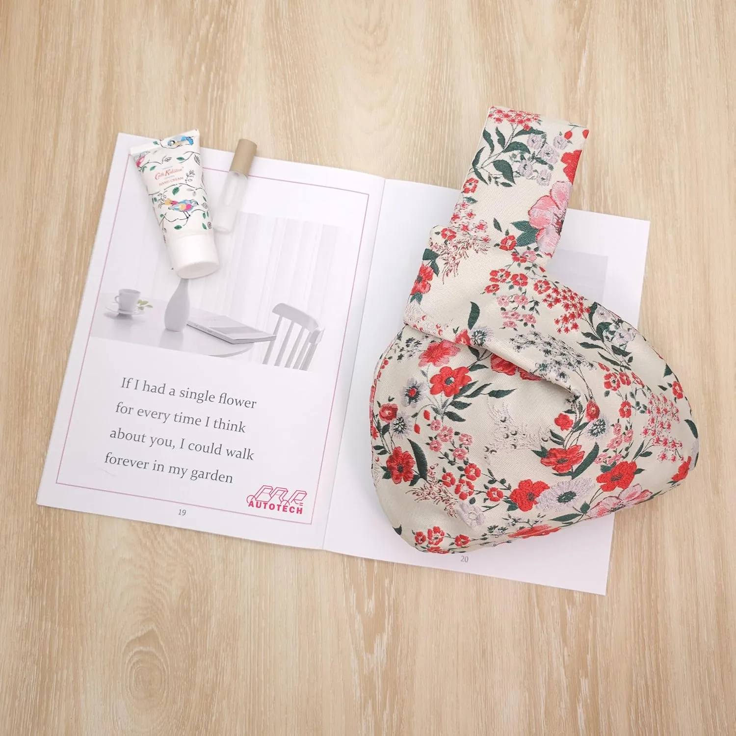 Stylish Cotton Japanese Pattern Wrist Bag Sleeve Knot Pouch Portable Canvas Tote Purse for Female, Women