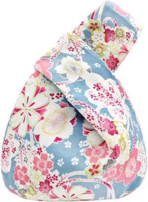 Stylish Cotton Japanese Pattern Wrist Bag Sleeve Knot Pouch Portable Canvas Tote Purse for Female, Women
