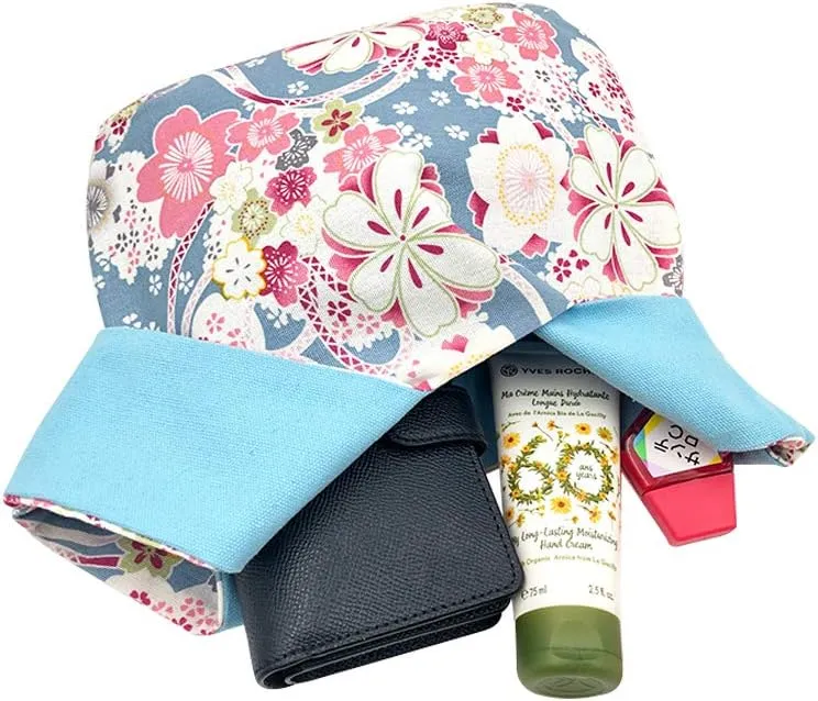 Stylish Cotton Japanese Pattern Wrist Bag Sleeve Knot Pouch Portable Canvas Tote Purse for Female, Women