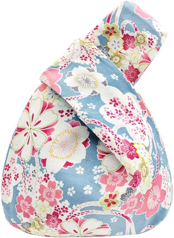 Stylish Cotton Japanese Pattern Wrist Bag Sleeve Knot Pouch Portable Canvas Tote Purse for Female, Women