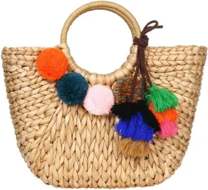 Summer Rattan Bag for Women Straw Hand-woven Top-handle Handbag Beach Sea Straw Rattan Tote Clutch Bags