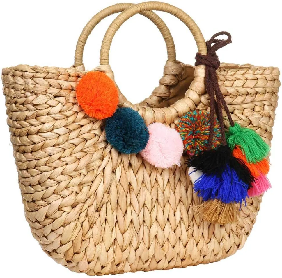 Summer Rattan Bag for Women Straw Hand-woven Top-handle Handbag Beach Sea Straw Rattan Tote Clutch Bags