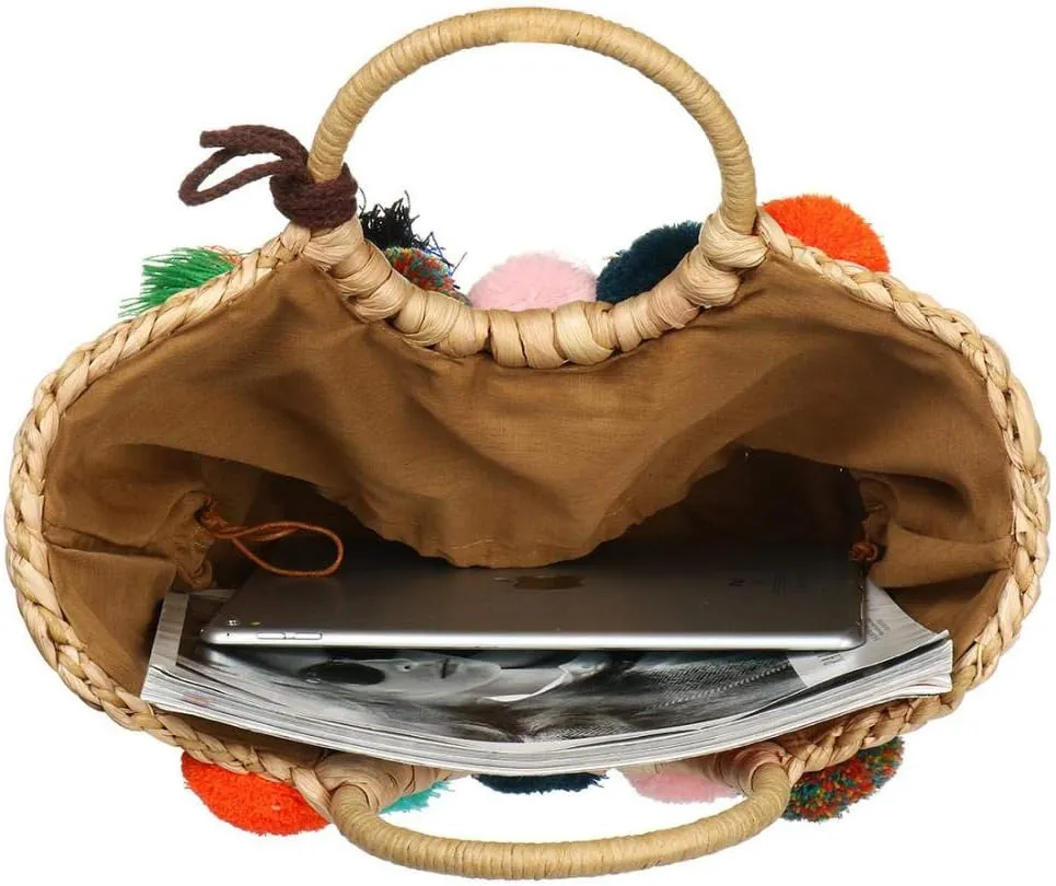 Summer Rattan Bag for Women Straw Hand-woven Top-handle Handbag Beach Sea Straw Rattan Tote Clutch Bags