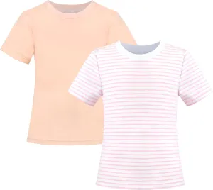 Sunny Fashion 2 Pack Girls T-Shirt Top Tee Solid Striped Basic Cozy Cotton Essential