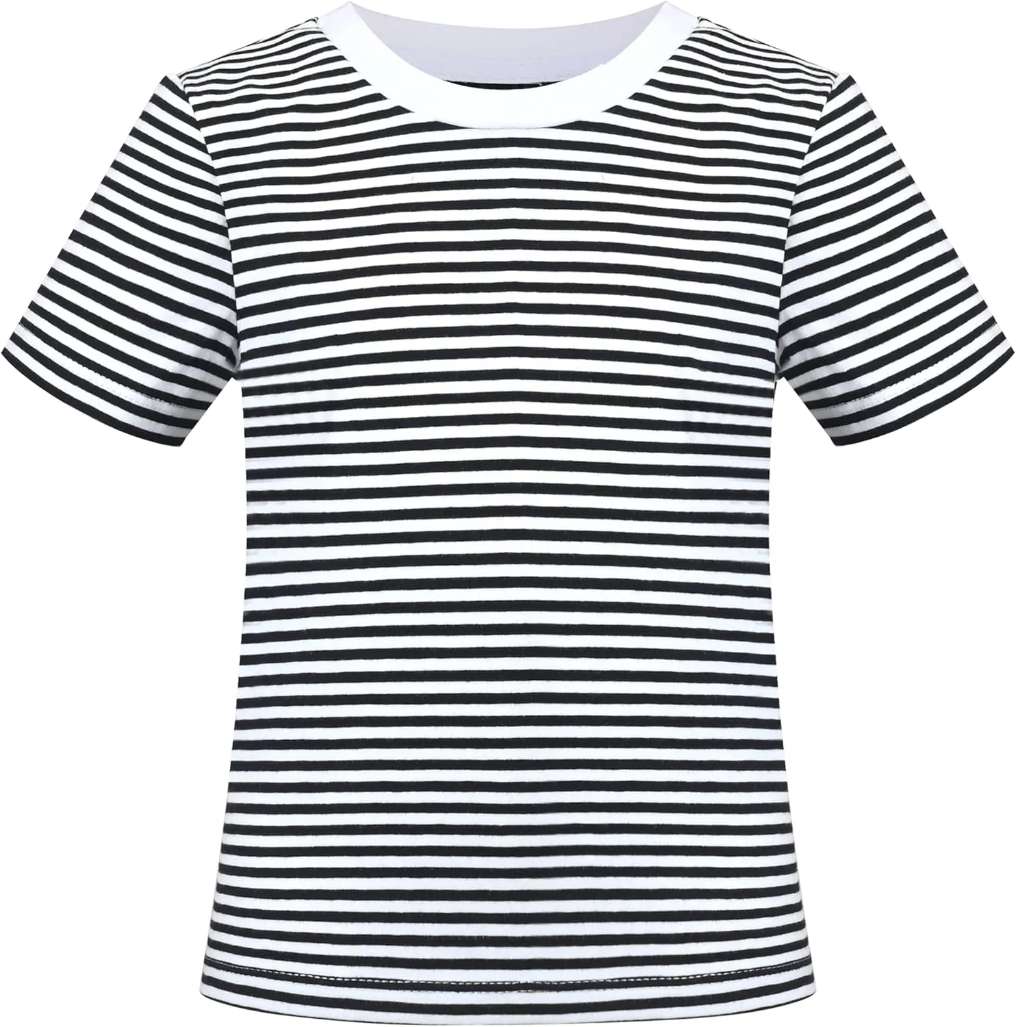 Sunny Fashion 2 Pack Girls T-Shirt Top Tee Solid Striped Basic Cozy Cotton Essential