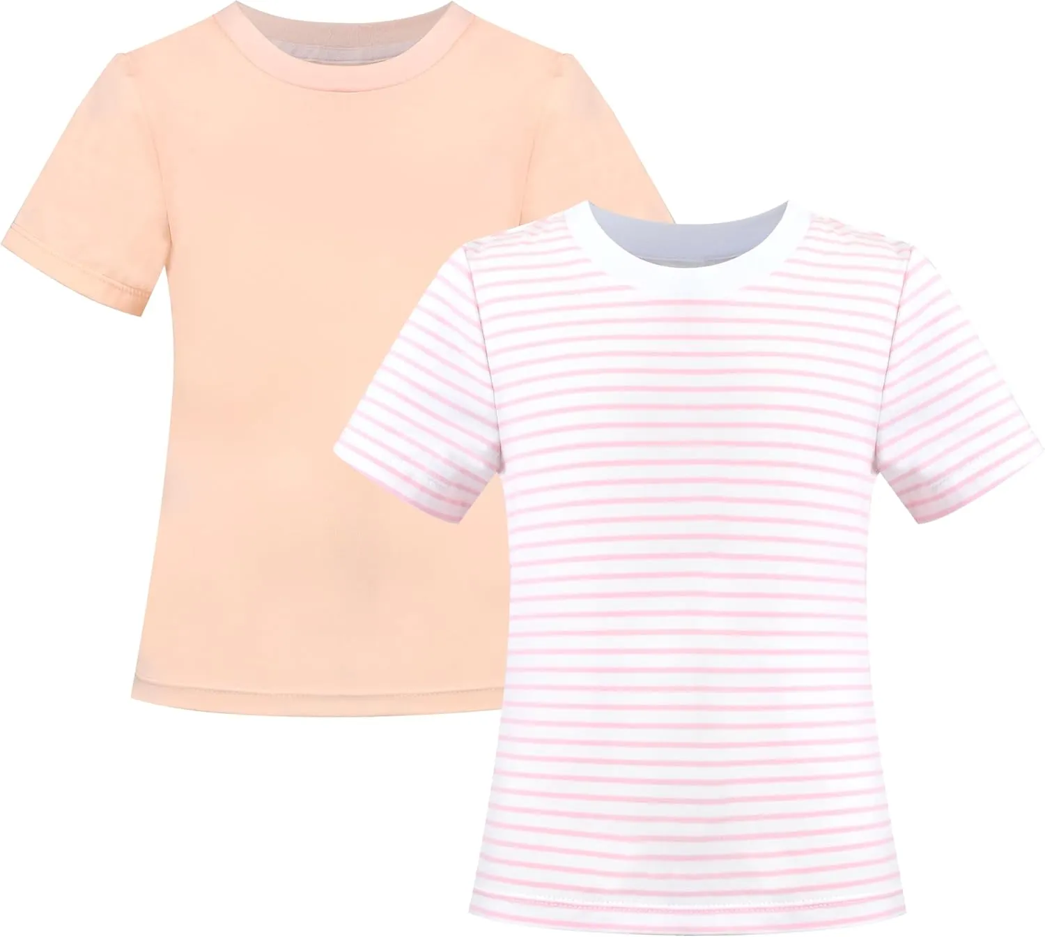 Sunny Fashion 2 Pack Girls T-Shirt Top Tee Solid Striped Basic Cozy Cotton Essential