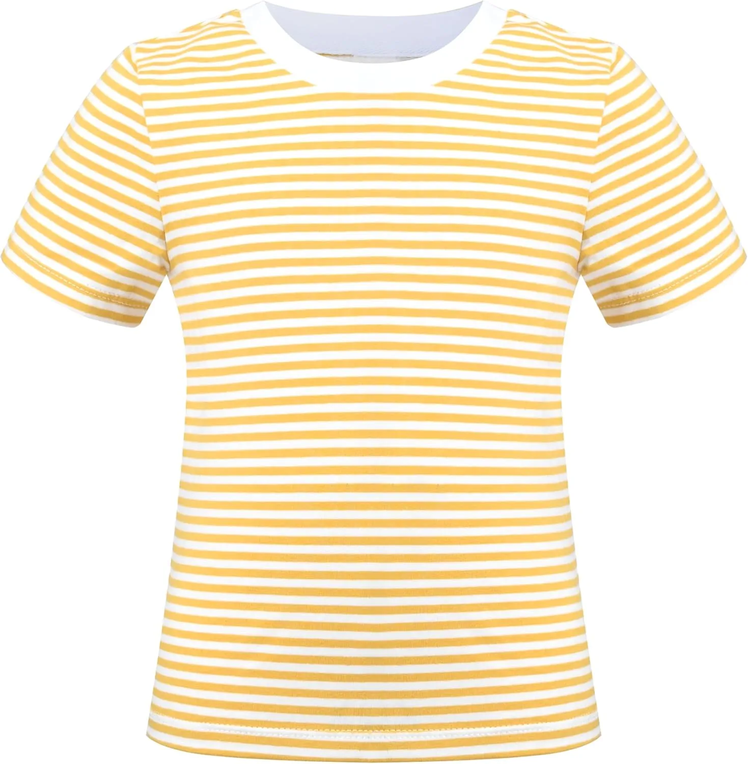 Sunny Fashion 2 Pack Girls T-Shirt Top Tee Solid Striped Basic Cozy Cotton Essential