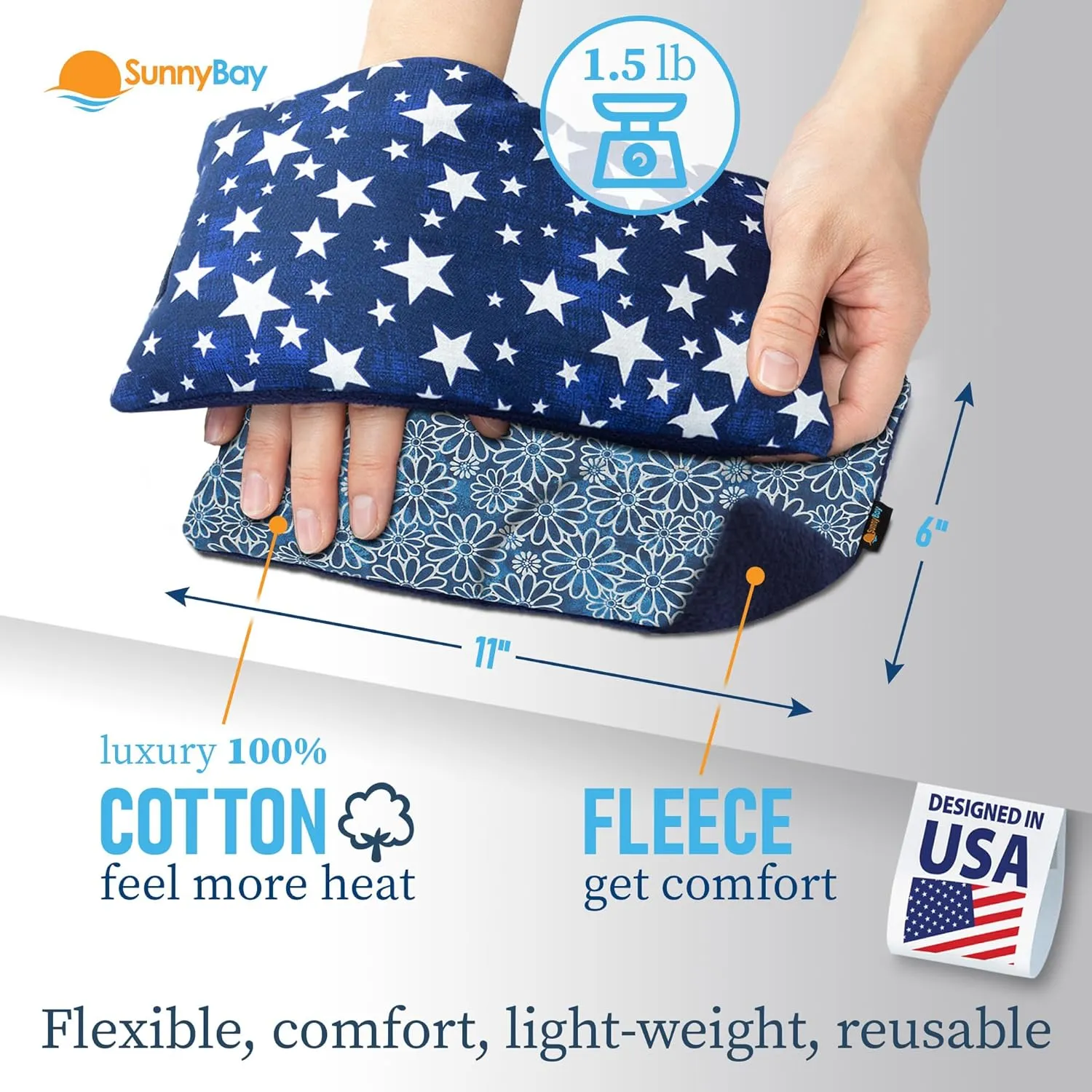 SunnyBay Small Microwave Heating Pad Microwavable Neck and Shoulder Wrap for Pain Relief Mother's Day Gifts Moist Heat Cotton Fleece Pad 6x11 Inches Blue Star and Royal Flower, Pack of 2