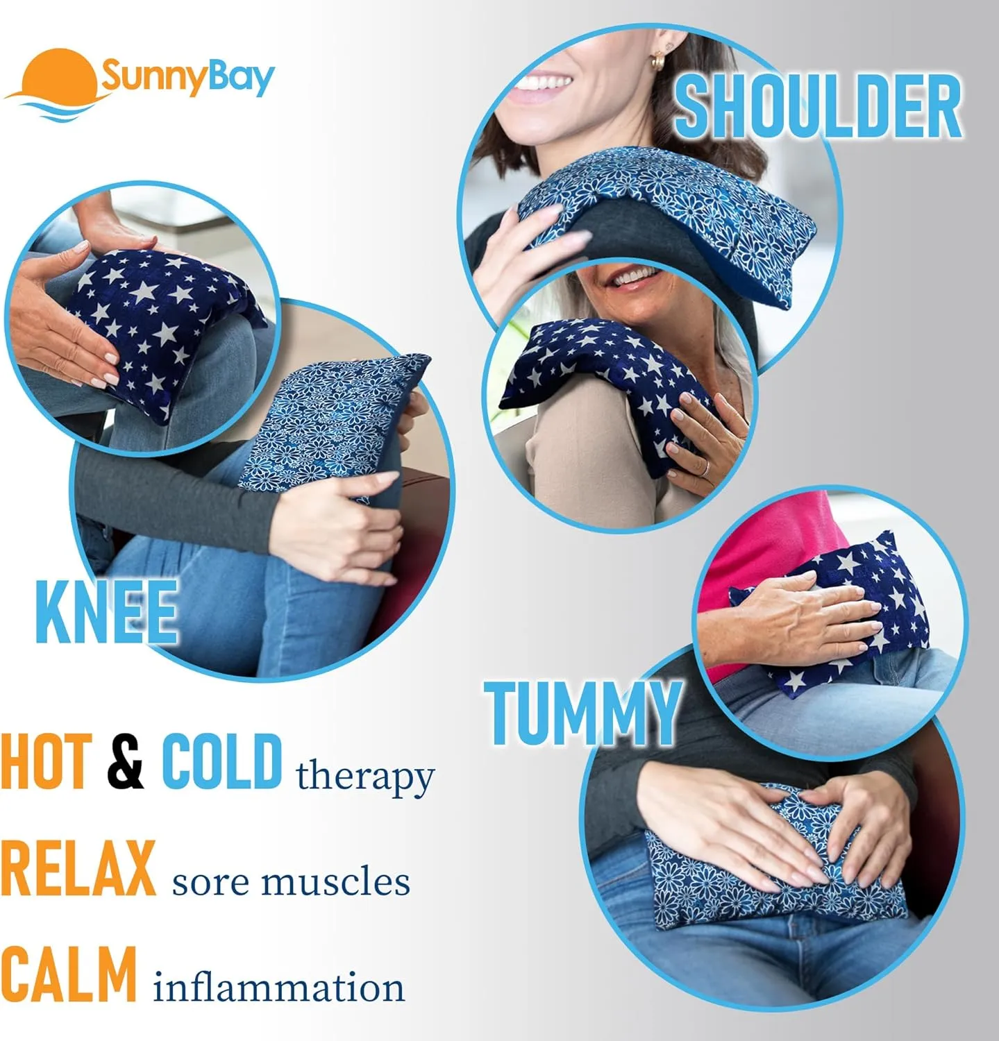 SunnyBay Small Microwave Heating Pad Microwavable Neck and Shoulder Wrap for Pain Relief Mother's Day Gifts Moist Heat Cotton Fleece Pad 6x11 Inches Blue Star and Royal Flower, Pack of 2