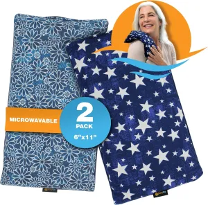 SunnyBay Small Microwave Heating Pad Microwavable Neck and Shoulder Wrap for Pain Relief Mother's Day Gifts Moist Heat Cotton Fleece Pad 6x11 Inches Blue Star and Royal Flower, Pack of 2