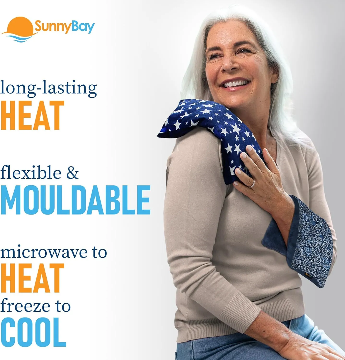 SunnyBay Small Microwave Heating Pad Microwavable Neck and Shoulder Wrap for Pain Relief Mother's Day Gifts Moist Heat Cotton Fleece Pad 6x11 Inches Blue Star and Royal Flower, Pack of 2