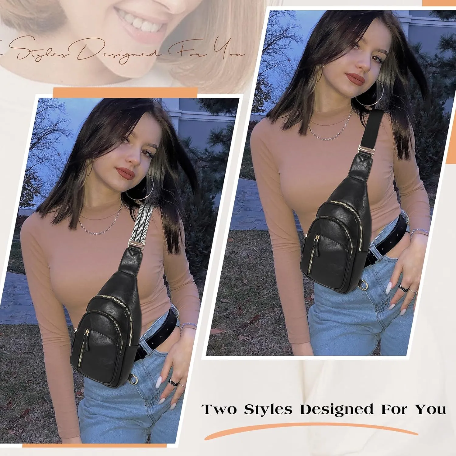 SUOSDEY Sling Bags for Women - Crossbody Leather Sling Backpack Chest Shoulder Bags for Casual Traveling Hiking Cycling