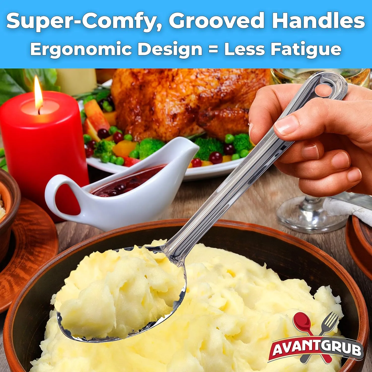 Super Strong, Ergonomic 11 in Serving Spoon 9 Pk. Big, Stainless Steel Spoons for Cooking, Baking, Stirring and Basting. Best Kitchen Flatware for Buffet and Banquet Service in Restaurants and at Home