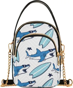 susiyo Shark and Surfboard Small Crossbody Bags Shoulder Bag for Women Multi Zipper Stylish Ladies Messenger Bags Phone Purse Handbag Wallet