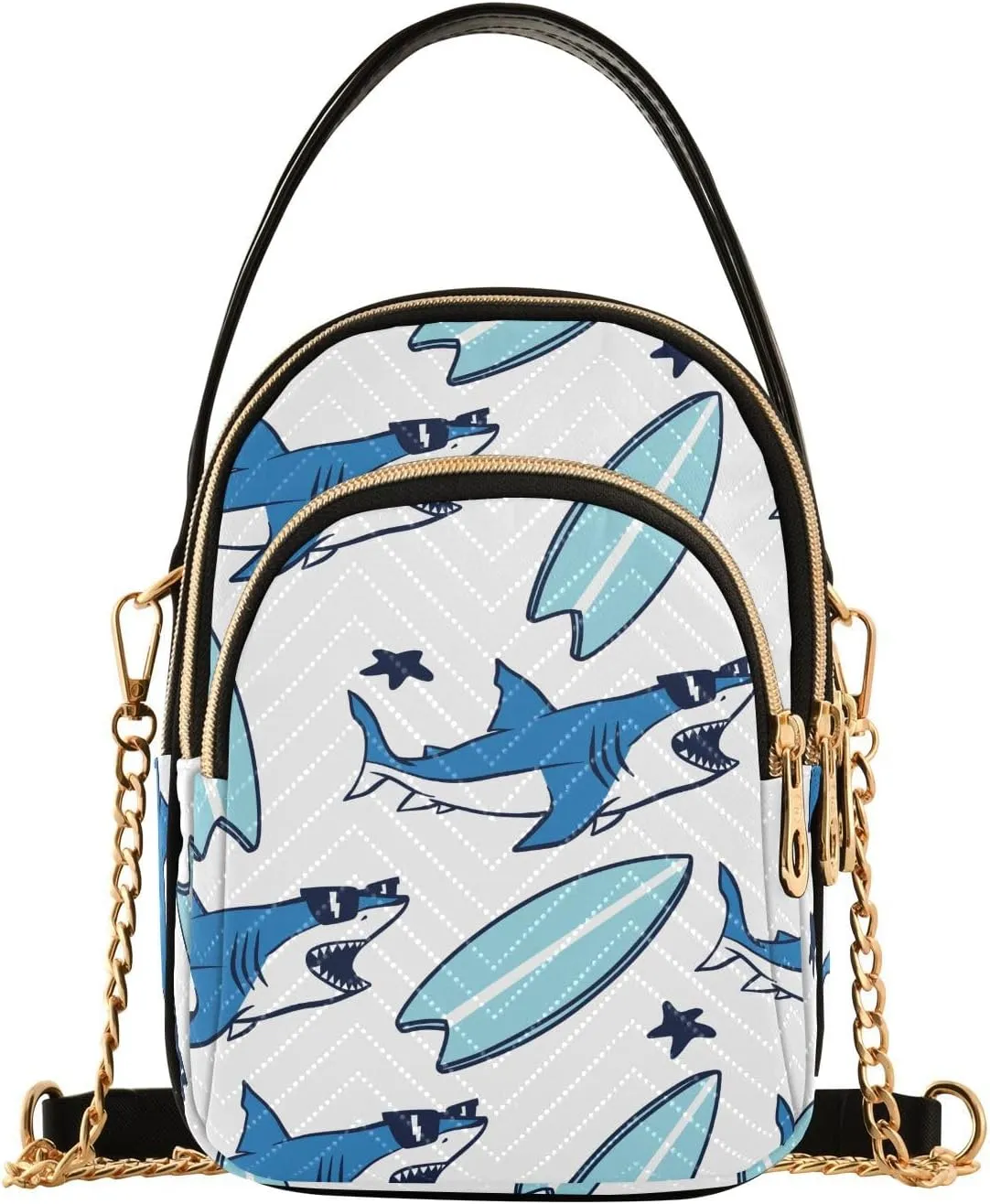 susiyo Shark and Surfboard Small Crossbody Bags Shoulder Bag for Women Multi Zipper Stylish Ladies Messenger Bags Phone Purse Handbag Wallet