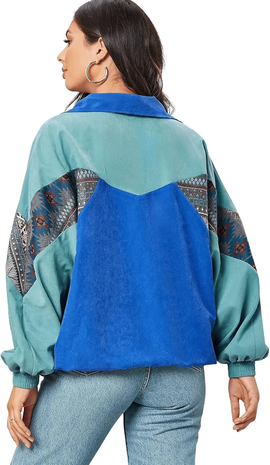 SweatyRocks Women's Lightweight Windbreaker Patchwork Zipper Sport Jacket Coat Outerwear