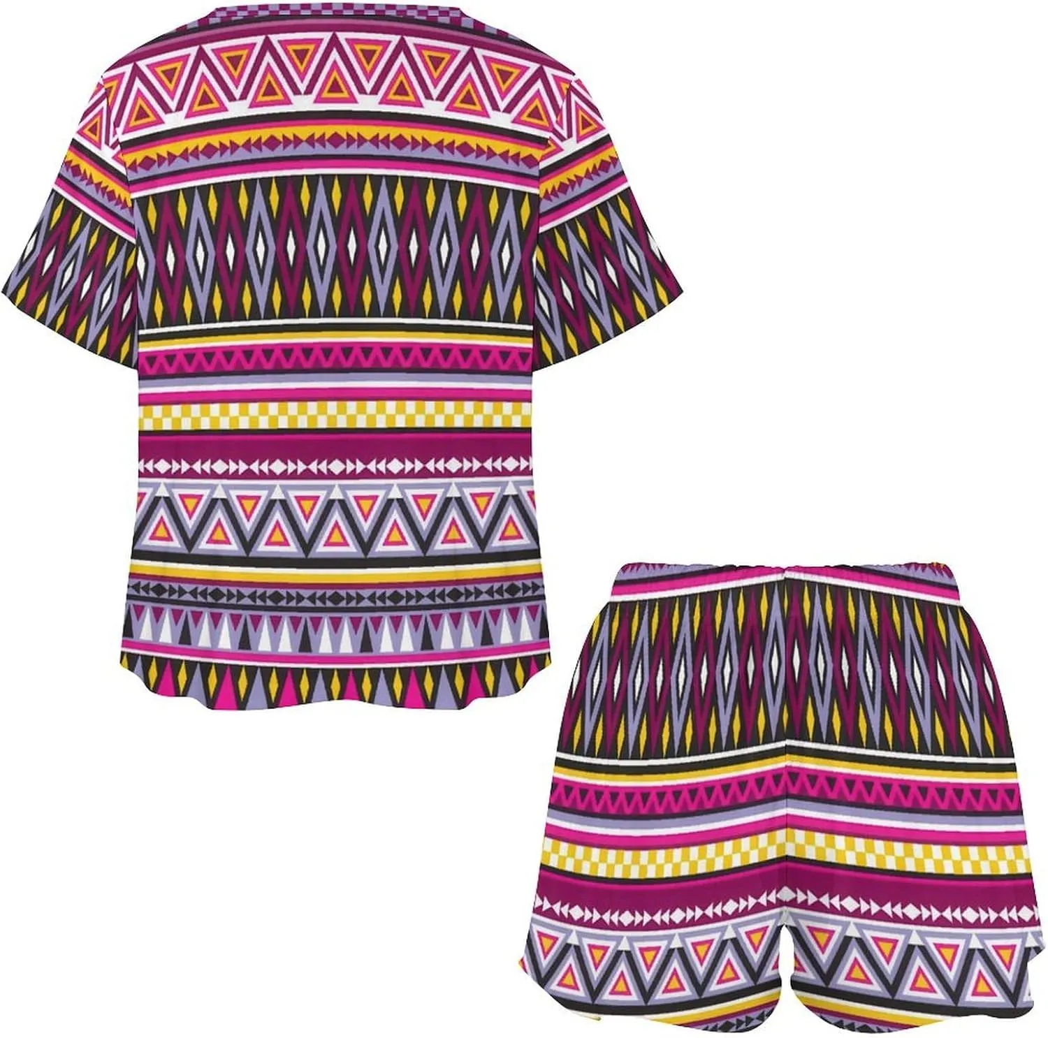 Sweet Aztec Tribal Summer 2 Piece Ladies Pajama Short Sleeve Sleepwear Sets with Pockets
