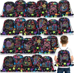 Sweetude 24 Pcs Let's Glow Party Gifts Bags Drawstring Bags Decoration Favor Storage for Girls Kids Birthday Wedding Party Dec