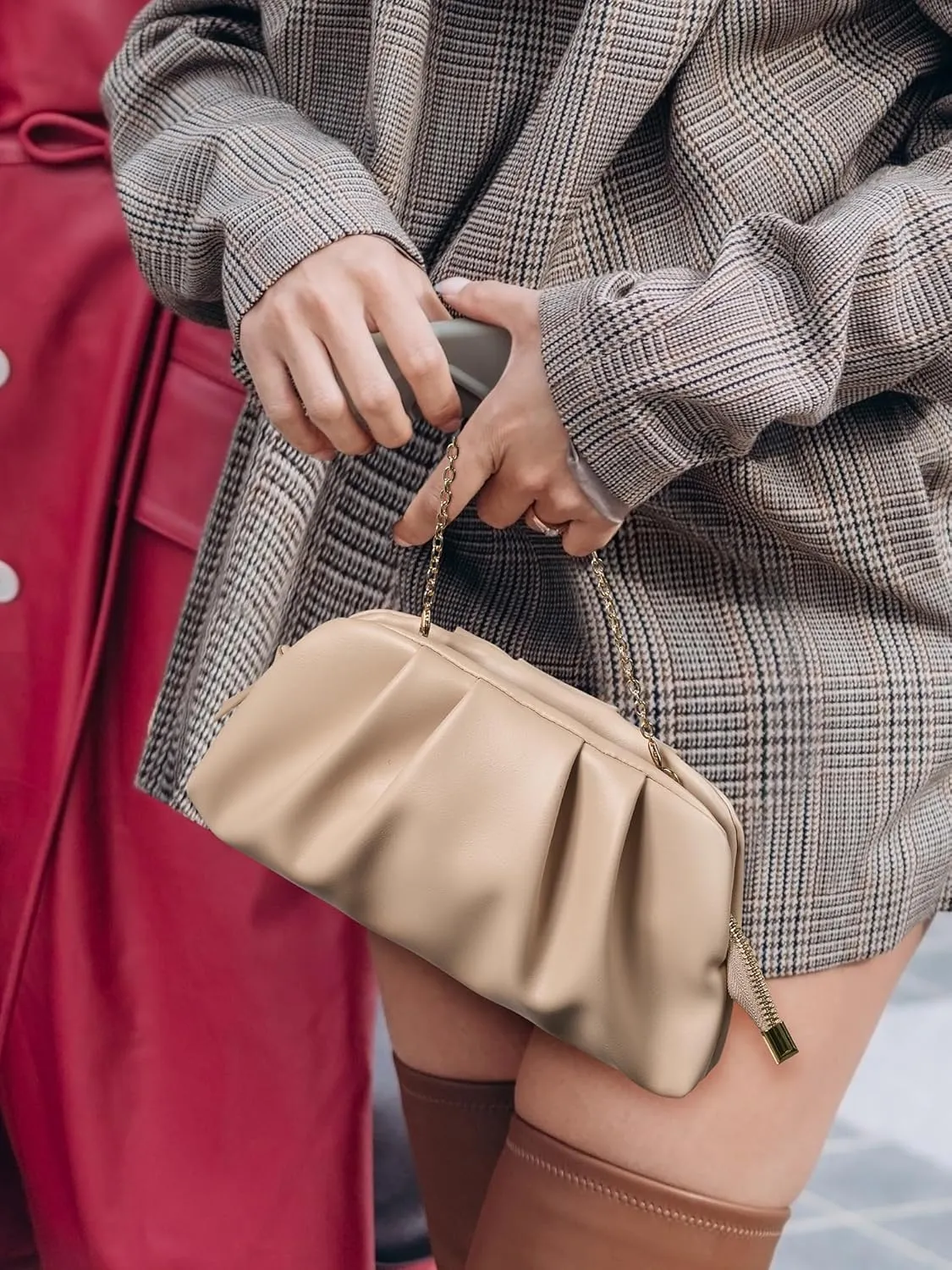 SWEETV Dressy Vegan Leather Clutch Purse for Women Formal, Soft Pleated PU Evening Clutch for Weddings, Proms, Cocktail-Gemma