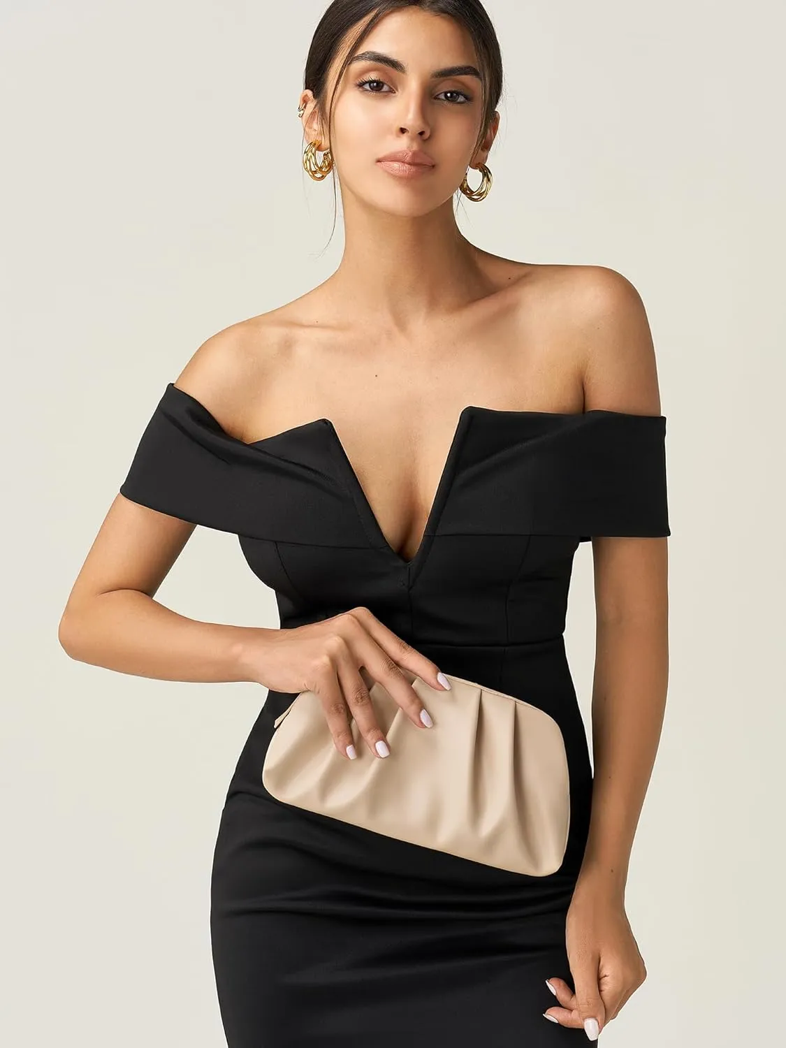 SWEETV Dressy Vegan Leather Clutch Purse for Women Formal, Soft Pleated PU Evening Clutch for Weddings, Proms, Cocktail-Gemma