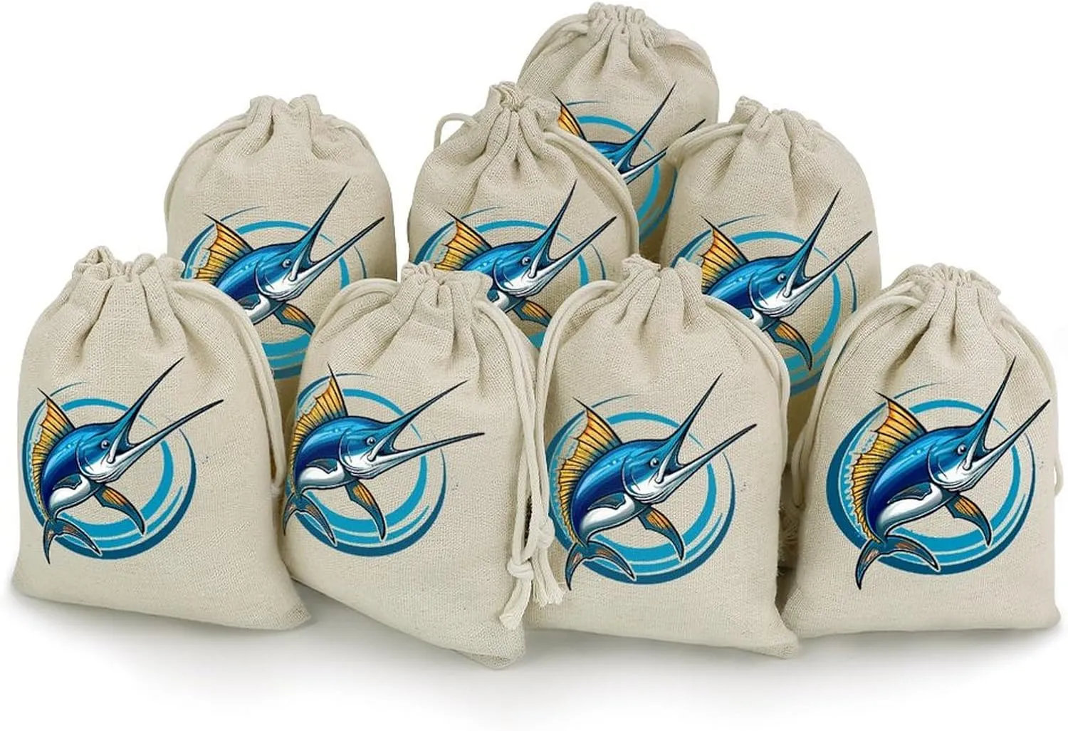 Swordfish Sport Fishing Marlin Sailfish Billfish 8 Pcs Drawstring Pouches Portable Jewelry Pouches Sachet Bag Gifts Bags for Party Home Supplies