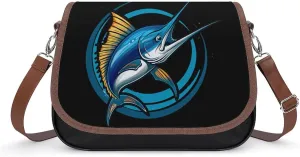 Swordfish Sport Fishing Marlin Sailfish Billfish Women's Crossbody Bags PU Leather Shoulder Bag Handbag Purse Messenger Bag with Shoulder Strap